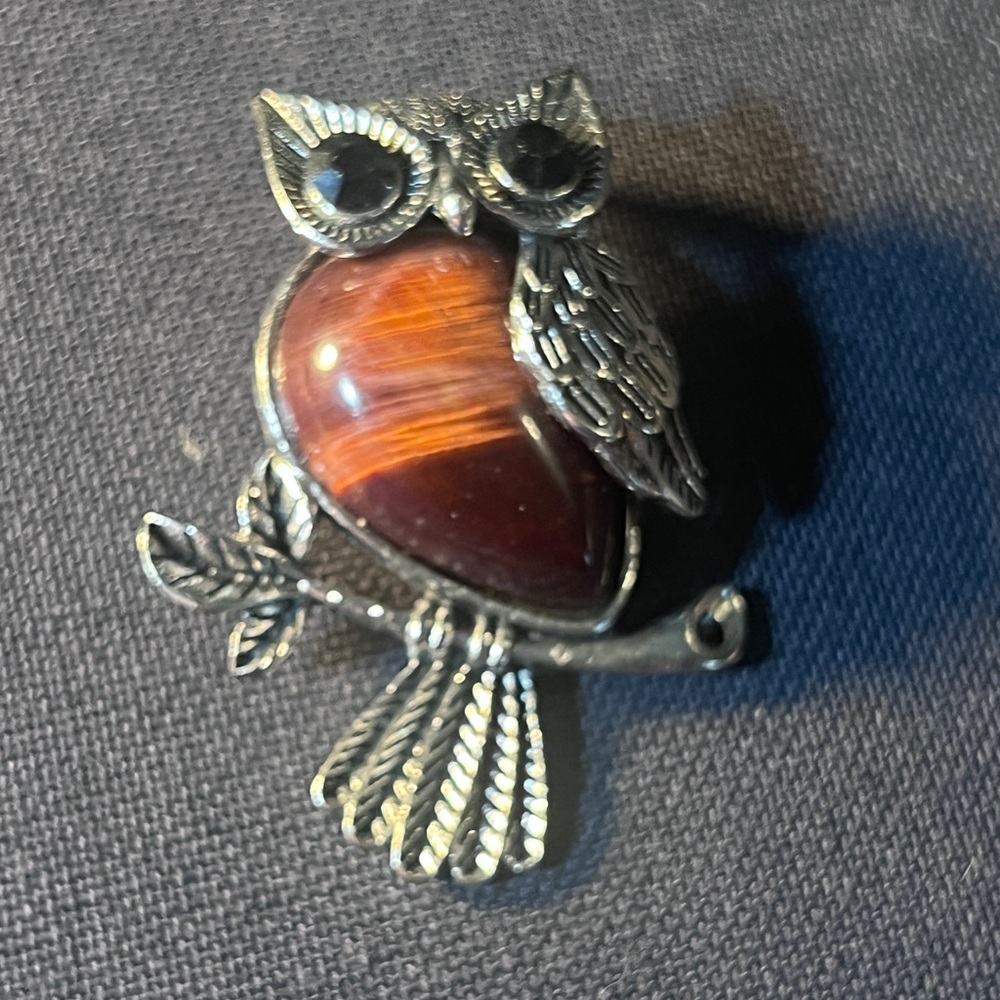 Silver and Brown stone Owl pendant